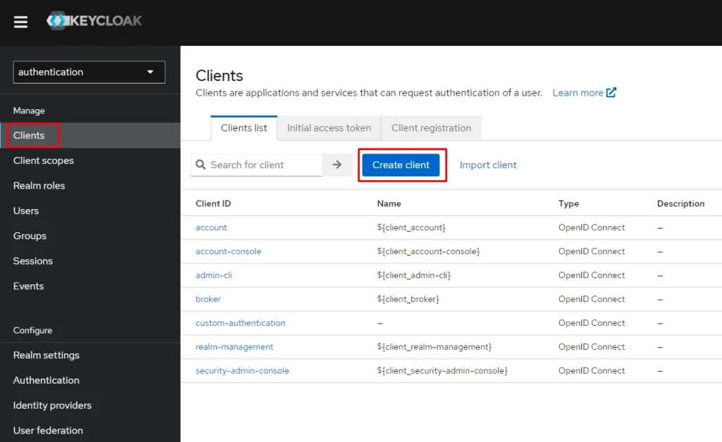 create client on keycloak