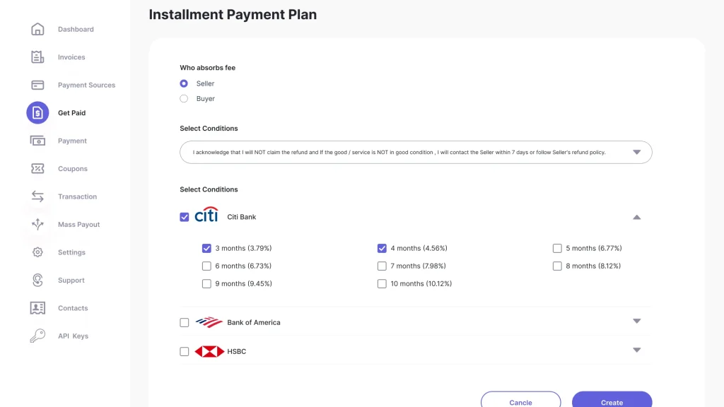 Create installment plan